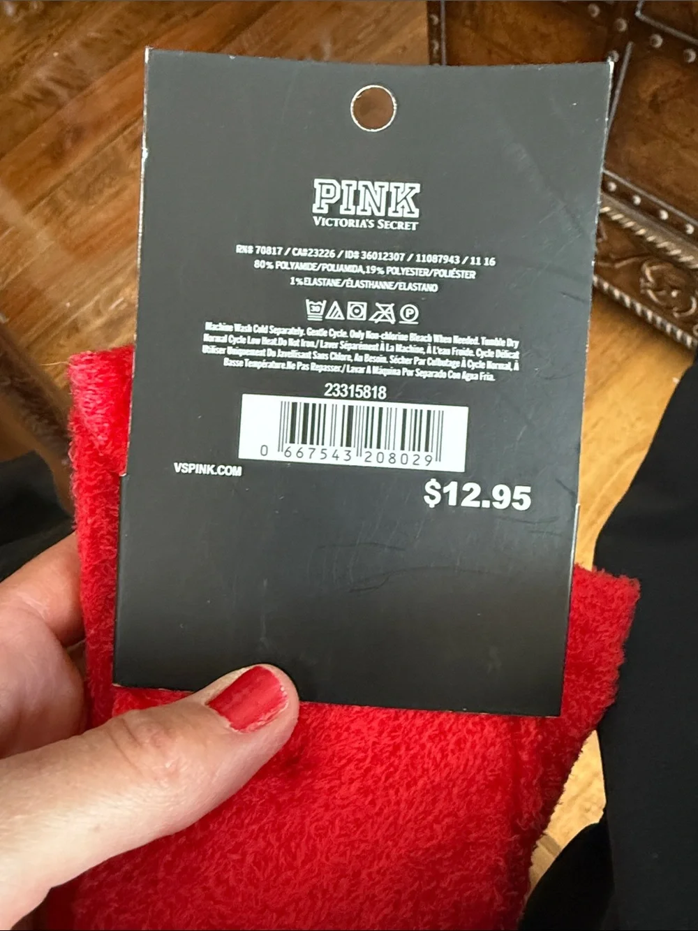 Victoria's Secret Pink Fleece Holiday Naughty Nice Crew Socks Red One Size NEW